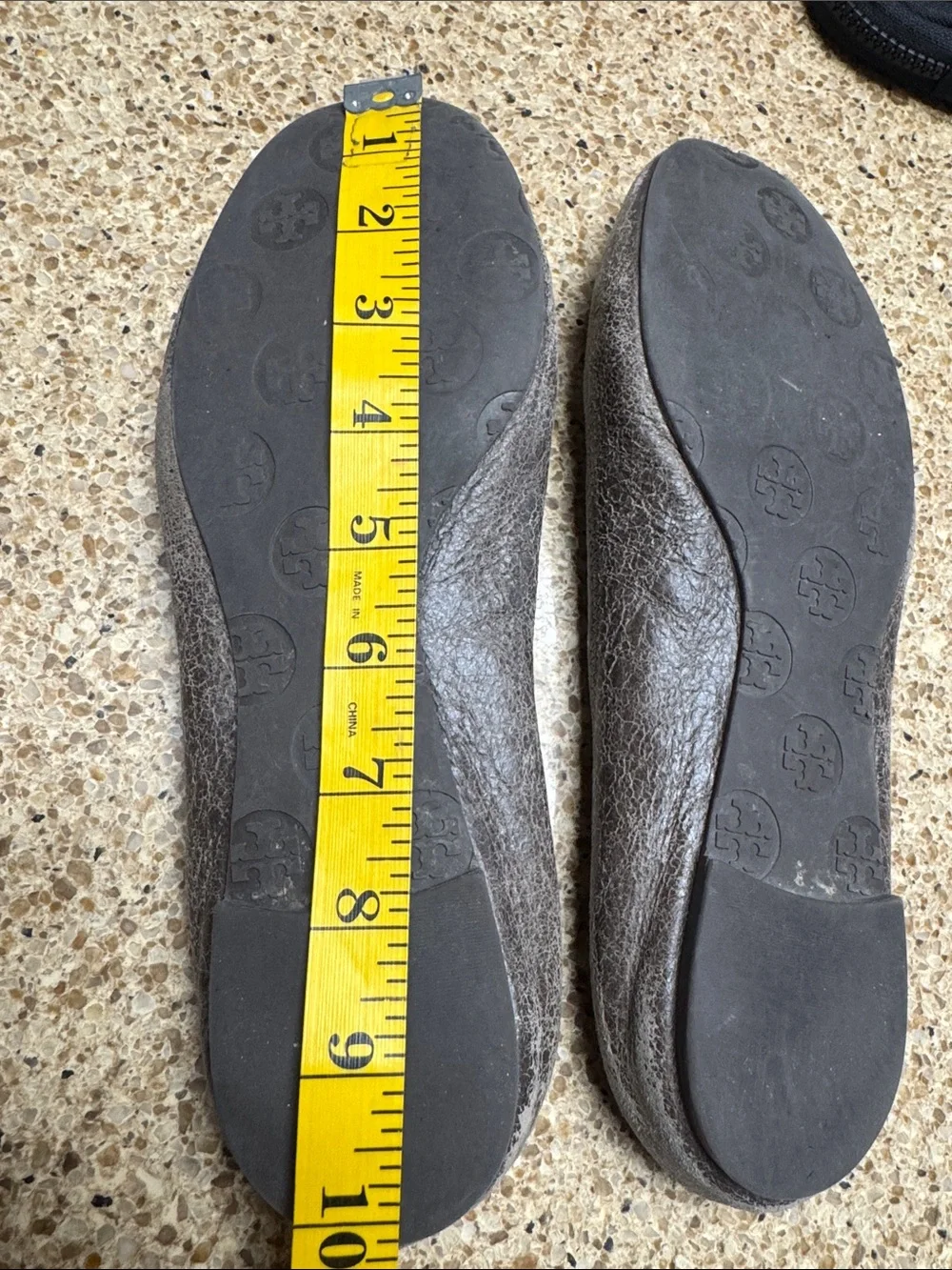 Tory Burch Distressed Brown Leather Logo Ballet Flats
